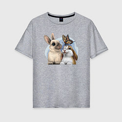 Женская футболка оверсайз Влюбленные кролики