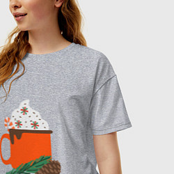Футболка оверсайз женская Новогодняя кружка с какао, цвет: меланж — фото 2