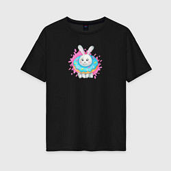 Женская футболка оверсайз Серый кролик с голубым пончиком