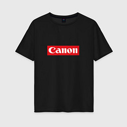 Женская футболка оверсайз Canon - логотип в красном прямоугольнике
