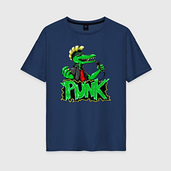 Женская футболка оверсайз Крокодил панк с микрофоном