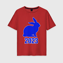 Женская футболка оверсайз 2023 силуэт кролика синий
