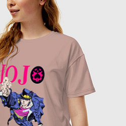 Футболка оверсайз женская Дзётаро Кудзё грозит кулаком, цвет: пыльно-розовый — фото 2