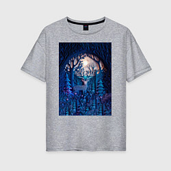 Женская футболка оверсайз Объемная иллюстрация из бумаги лес и олень на сине