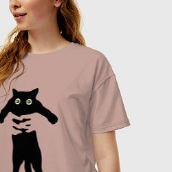 Футболка оверсайз женская Кот на ручках, цвет: пыльно-розовый — фото 2