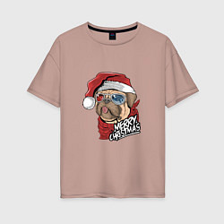 Женская футболка оверсайз Pug merry christmas