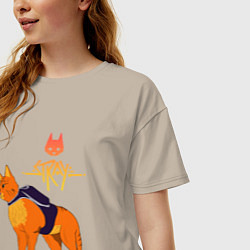 Футболка оверсайз женская Stray - cat logo, цвет: миндальный — фото 2