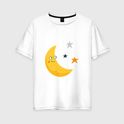 Женская футболка оверсайз Месяц со звездами