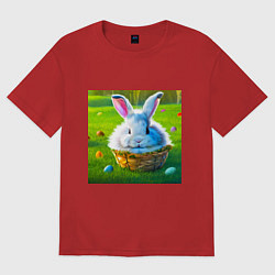 Футболка оверсайз женская Милый кролик в корзинке, цвет: красный
