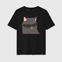 Женская футболка оверсайз Серый котик в очках