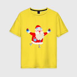 Женская футболка оверсайз Дед Мороз на роликах