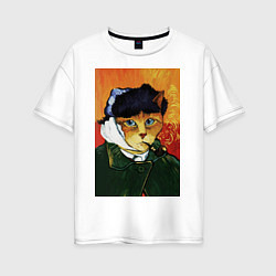 Женская футболка оверсайз Кот Ван Гога портрет с отрезанным ухом - пародия