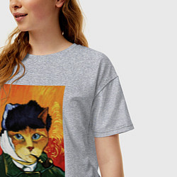Футболка оверсайз женская Кот Ван Гога портрет с отрезанным ухом - пародия, цвет: меланж — фото 2