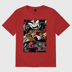 Футболка оверсайз женская Коллаж клинок рассекающий демонов, цвет: красный