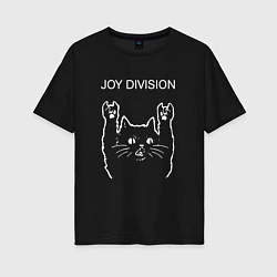 Футболка оверсайз женская Joy Division рок кот, цвет: черный
