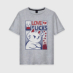 Женская футболка оверсайз Cat love sucks