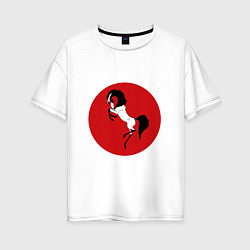 Футболка оверсайз женская Японский конь, цвет: белый