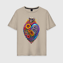 Женская футболка оверсайз Сердце в подсолнухах