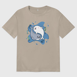 Футболка оверсайз женская Пара тюленей, цвет: миндальный