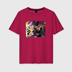 Женская футболка оверсайз Люси улыбается в бою - аниме Cyberpunk Edgerunners