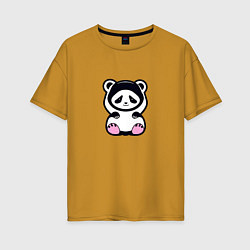 Женская футболка оверсайз Милая панда в капюшоне