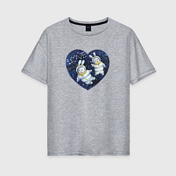 Женская футболка оверсайз Влюбленные кролики космонавты