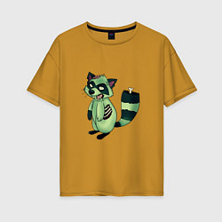 Женская футболка оверсайз Зеленый енот зомбак