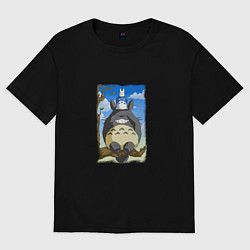 Футболка оверсайз женская Тоторо на дереве, цвет: черный