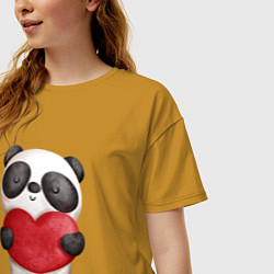 Футболка оверсайз женская Панда держит сердечко, цвет: горчичный — фото 2