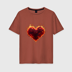 Женская футболка оверсайз Горящее сердце огонь любовь день святого валентина