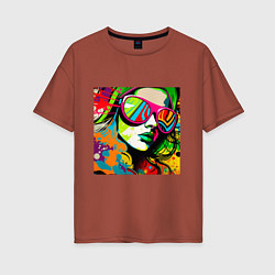 Женская футболка оверсайз Женское лицо в солнцезащитных очках, граффити поп