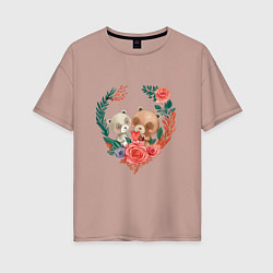 Женская футболка оверсайз Влюбленные мишки в сердце