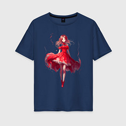 Женская футболка оверсайз Аниме девушка в красном платье