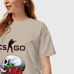 Футболка оверсайз женская Контра и череп с розами, цвет: миндальный — фото 2