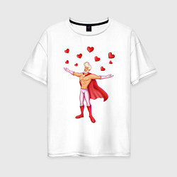 Женская футболка оверсайз Супергерой Любовник с сердцами