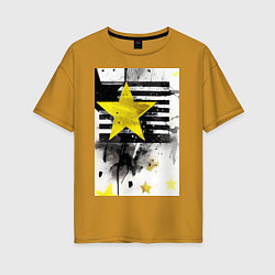 Женская футболка оверсайз Желтая звезда на полосах