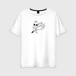 Женская футболка оверсайз Пришелец купидон с луком и стрелой