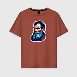 Женская футболка оверсайз Лев Толстой арт