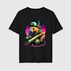Женская футболка оверсайз Боевой медведь ракетчик