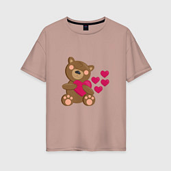 Женская футболка оверсайз Влюбленный медведь с сердцем