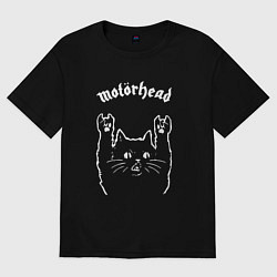 Футболка оверсайз женская Motorhead рок кот, цвет: черный