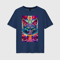 Женская футболка оверсайз Взгляд цветочного кота - нейросеть - фантазия