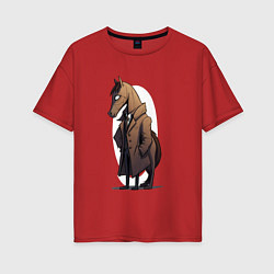 Женская футболка оверсайз Мультяшный конь в пальто