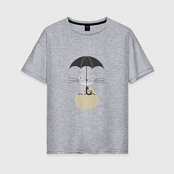Женская футболка оверсайз Тоторо под зонтиком