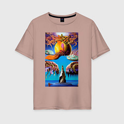 Женская футболка оверсайз Скала желаний - нейросеть - сюрреализм