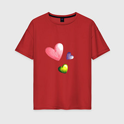 Женская футболка оверсайз Акварельные сердечки