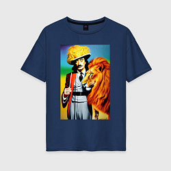 Женская футболка оверсайз Salvador Dali and lion