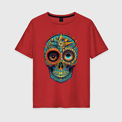 Футболка оверсайз женская Mexican skull, цвет: красный
