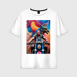 Женская футболка оверсайз Арнольд Шварценеггер на мотоцикле - нейросеть