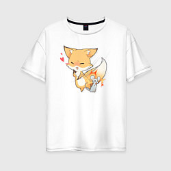 Женская футболка оверсайз Милая лисичка подралась с мышкой